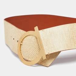 Salvatore Ferragamo Beige Leather Wide Waist Belt 70CM