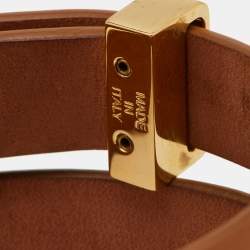 Pre Owned Salvatore Ferragamo Gold Tone Brown Leather Wrap Bracelet