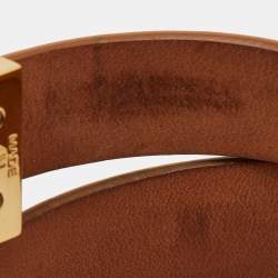 Pre Owned Salvatore Ferragamo Gold Tone Brown Leather Wrap Bracelet