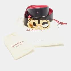 Salvatore Ferragamo Black/Pink Leather Cut to Size Reversible Belt