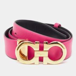 Salvatore Ferragamo Black/Pink Leather Cut to Size Reversible Belt