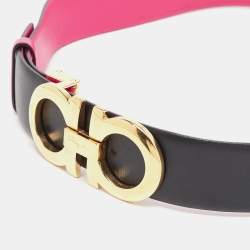 Salvatore Ferragamo Black/Pink Leather Cut to Size Reversible Belt
