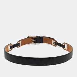 Pre Owned Salvatore Ferragamo Black Leather Gancini Buckle Belt 75CM