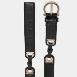 Pre Owned Salvatore Ferragamo Black Leather Gancini Buckle Belt 75CM