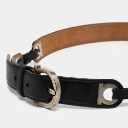 Pre Owned Salvatore Ferragamo Black Leather Gancini Buckle Belt 75CM