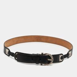 Pre Owned Salvatore Ferragamo Black Leather Gancini Buckle Belt 75CM