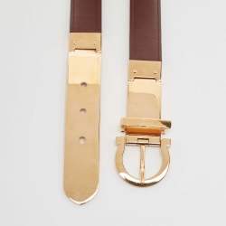Salvatore Ferragamo Brown Leather Metal Gancio Belt 95CM