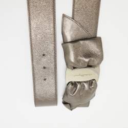 Pre Owned Salvatore Ferragamo Metallic Leather Logo Bow Waist Belt 85CM