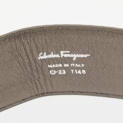 Pre Owned Salvatore Ferragamo Metallic Leather Logo Bow Waist Belt 85CM