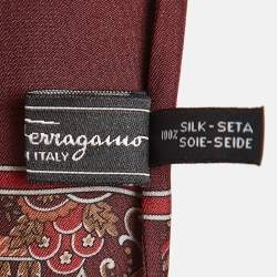 Salvatore Ferragamo Burgundy Printed Silk Scarf 