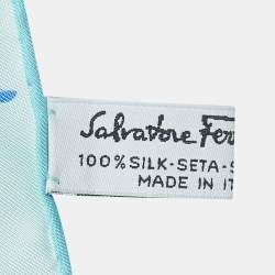 Salvatore Ferragamo Blue Floral Elephant Print Silk Square Scarf