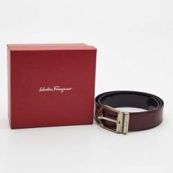 Pre Owned Salvatore Ferragamo Burgundy Glossy Leather Cut to Size Buckle Belt