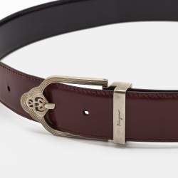 Pre Owned Salvatore Ferragamo Burgundy Glossy Leather Cut to Size Buckle Belt