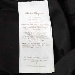 Pre Owned Salvatore Ferragamo Black Cotton Knit Gancini Patterned Neck T-Shirt S