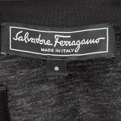 Pre Owned Salvatore Ferragamo Black Cotton Knit Gancini Patterned Neck T-Shirt S