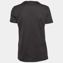Pre Owned Salvatore Ferragamo Black Cotton Knit Gancini Patterned Neck T-Shirt S