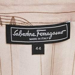 Pre Owned Salvatore Ferragamo Pink Bird Cage Print Silk Ruffled Shirt M