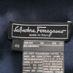 Salvatore Ferragamo Navy Blue Satin Silk Lace-Up Detail Sleeveless Top L