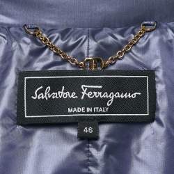 Pre Owned Salvatore Ferragamo Blue Nylon Zip-Up Quilted Jacket L