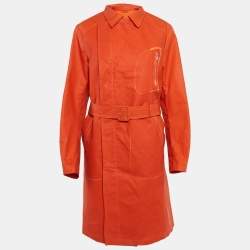 مملوكة مسبقًا Salvatore Ferragamo Orange Coated Cotton Belted Coat XL
