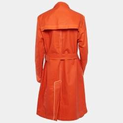 مملوكة مسبقًا Salvatore Ferragamo Orange Coated Cotton Belted Coat XL