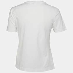 Pre Owned Salvatore Ferragamo White Logo Cotton Crewneck T-Shirt M
