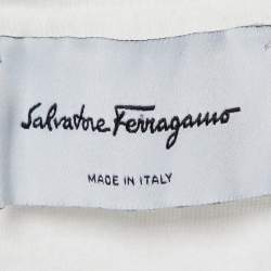 Pre Owned Salvatore Ferragamo White Logo Cotton Crewneck T-Shirt M