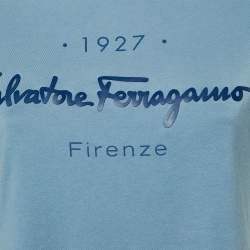 Salvatore Ferragamo Blue Logo Cotton Crewneck T-Shirt M
