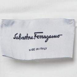Salvatore Ferragamo White Logo Embroidered Cotton Crewneck T-Shirt L