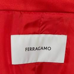 Salvatore Ferragamo Red Synthetic Zip-Up Jacket and Skirt Set M