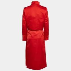 Salvatore Ferragamo Red Synthetic Zip-Up Jacket and Skirt Set M