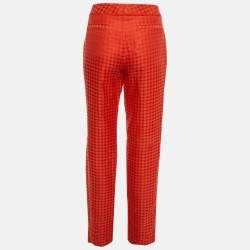 Salvatore Ferragamo Red Houndstooth Pattern Cotton & Silk Trousers M