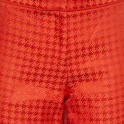 Salvatore Ferragamo Red Houndstooth Pattern Cotton & Silk Trousers M