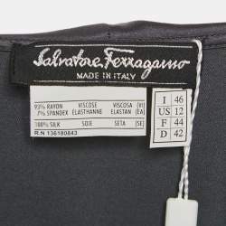 Salvatore Ferragamo Grey Knit & Silk Ruffle Neck Top L