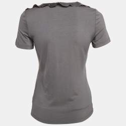 Salvatore Ferragamo Grey Knit & Silk Ruffle Neck Top L