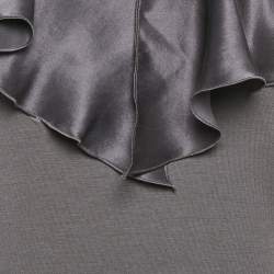 Salvatore Ferragamo Grey Knit & Silk Ruffle Neck Top L