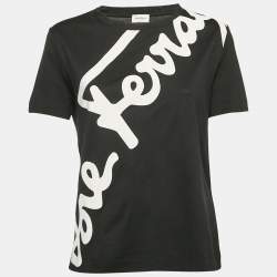 Salvatore Ferragamo Black Logo Print Cotton Crew Neck T-Shirt L
