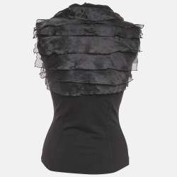 Pre Owned Salvatore Ferragamo Black Jersey and Silk Frilled Sleeveless Top S