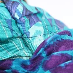 Pre Owned Salvatore Ferragamo Blue Printed Silk Bow Tube Top M