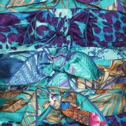 Pre Owned Salvatore Ferragamo Blue Printed Silk Bow Tube Top M