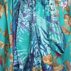 Pre Owned Salvatore Ferragamo Blue Printed Silk Belted Asymmetric Hem Skirt M
