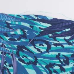 Pre Owned Salvatore Ferragamo Blue Printed Silk Belted Asymmetric Hem Skirt M