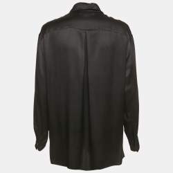 Pre Owned Salvatore Ferragamo Black Satin Long Sleeve Shirt M