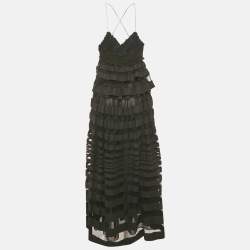 Pre Owned Salvatore Ferragamo Black Ruffled Sleeveless Long Dress S