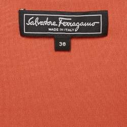 Pre Owned Salvatore Ferragamo Orange Jersey Plunging Neck Midi Dress S