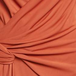 Pre Owned Salvatore Ferragamo Orange Jersey Plunging Neck Midi Dress S