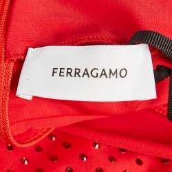 Pre Owned Salvatore Ferragamo Red Stud Embellished Jersey Long Sleeve Top L