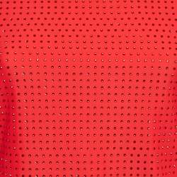 Pre Owned Salvatore Ferragamo Red Stud Embellished Jersey Long Sleeve Top L