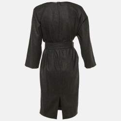 Pre Owned Salvatore Ferragamo Charcoal Grey Wool Midi Dress M