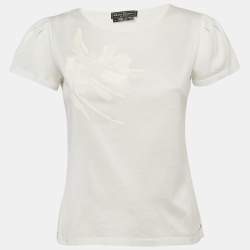 مملوكة مسبقًا Salvatore Ferragamo White Sequin Embellished Jersey T-Shirt M